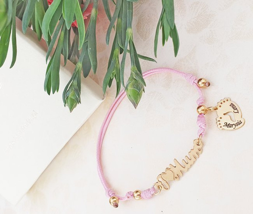 1274/5 bransoletka grawerowana I love Mum srebro 925 pozłacane stopki