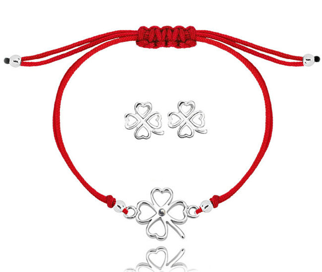 1447 komplet celebrytka srebro 925 koniczynki