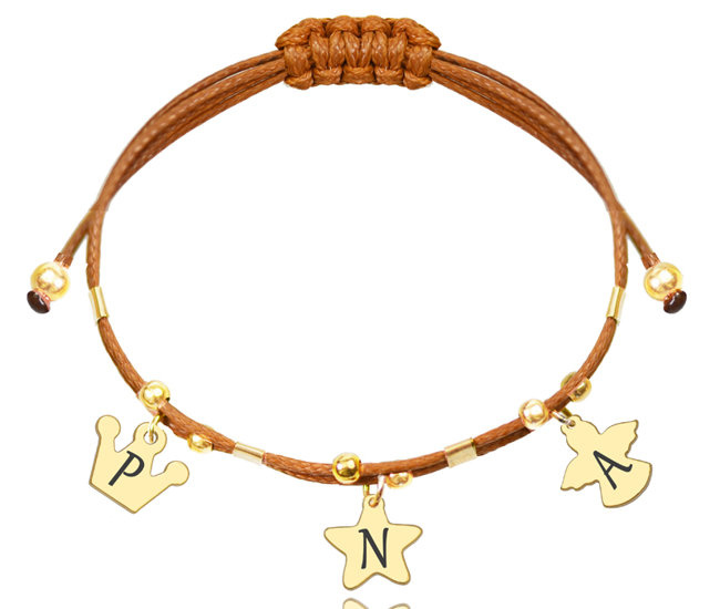 1347 BRANSOLETKA Z GRAWEREM srebro pozłacane na sznureczku