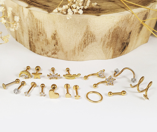 1478 kolczyk do piercingu delikatna cyrkonia gwóźdź stal złocona