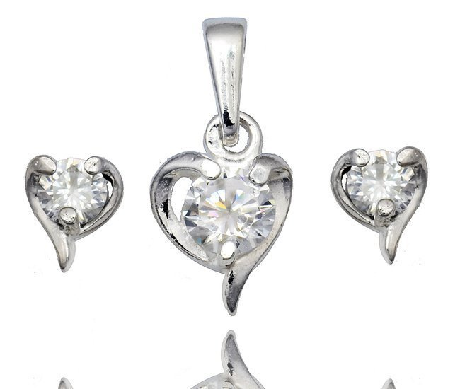 480/347 komplet srebrny 925 serca z cyrkonią kolczyki wisiorek