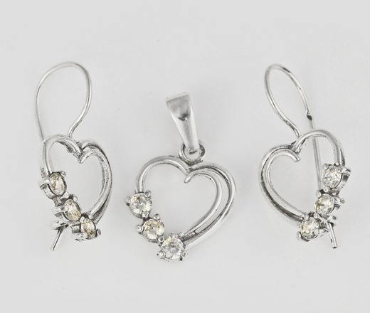 480/233 komplet srebrny serduszka z cyrkoniami