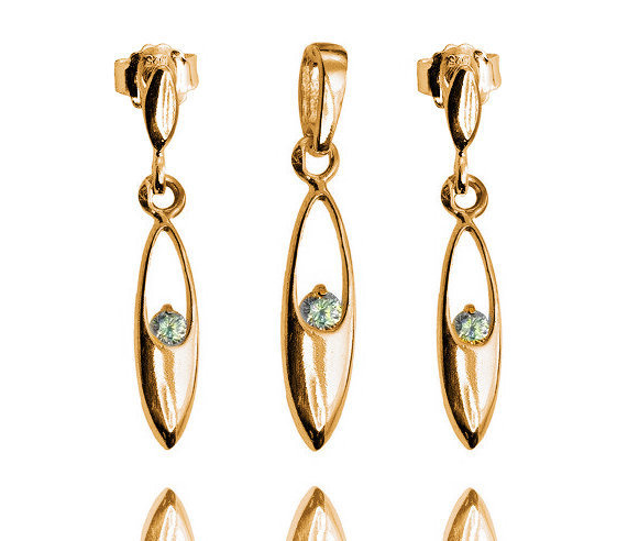 480/16 komplet srebrny 925 pozłacany z cyrkoniami delikatny