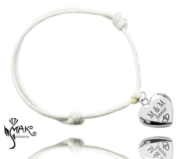 BR797 bransoletka na sznureczku grawer serce piękna stal