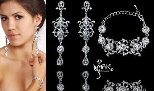 Kpl 656/12 komplet, biżuteria ślubna cyrkonie duże kolczyki