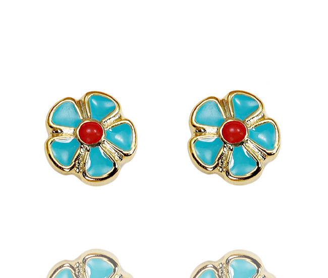 kolczyki dla dziewczynki niebieskie kwiatuszki z emalią 1777/4