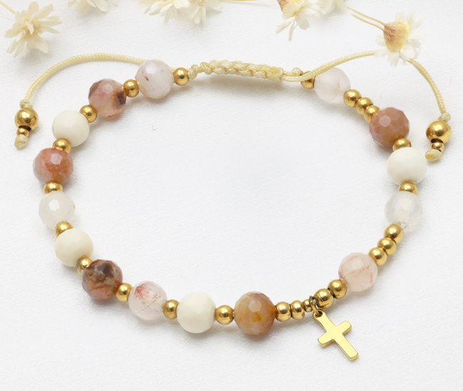 pozłacana bransoletka różaniec 1758/2, kamienie naturalne