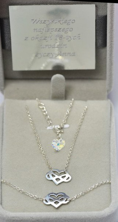 KPL718 biżuteria Swarovski KOMPLET z grawerem serce nieskończoność
