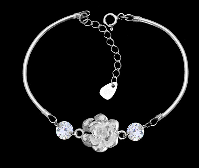 1655 bransoletka srebrna 925 różą z cyrkoniami