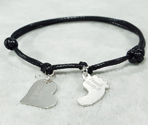 BR957 Bransoletka z grawerem dwie zawieszki, Srebrna 925