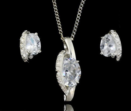 480/160 komplet srebrny z błyszczącymi cyrkoniami