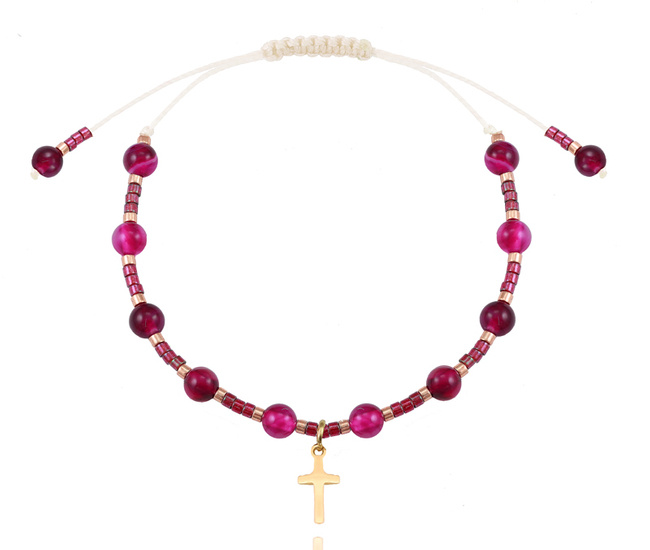 1631/4 bransoletka różaniec stal złocona z kamieniami naturalnymi