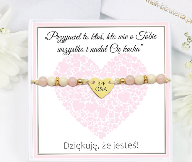 1701/2 bransoletka złocona z grawerem i kamieniami naturalnymi dla przyjaciółki