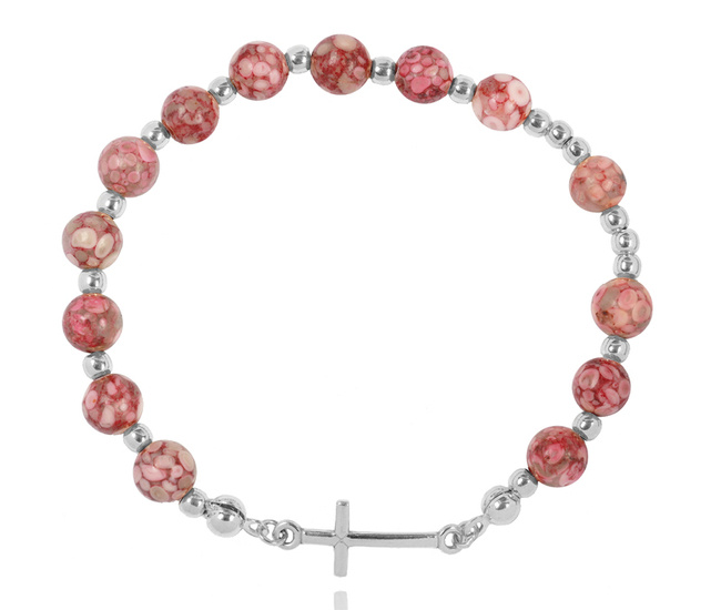 1627/1 bransoletka srebrna 925 różaniec z kamieniami naturalnymi chryzantema