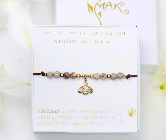 1807/4 zestaw dla nauczyciela bransoletka beżowa z pszczółką
