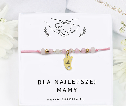 1717/7 niebieska bransoletka ze stópką grawerowaną złota