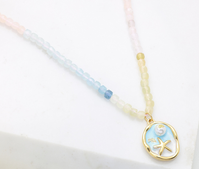 Naszyjnik z morską zawieszką i kamieniami naturalnymi (akwamaryn) 1799/4