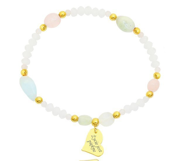 1285 bransoletka z grawerem srebrna 925 pozłacana kolorowe kamyczki