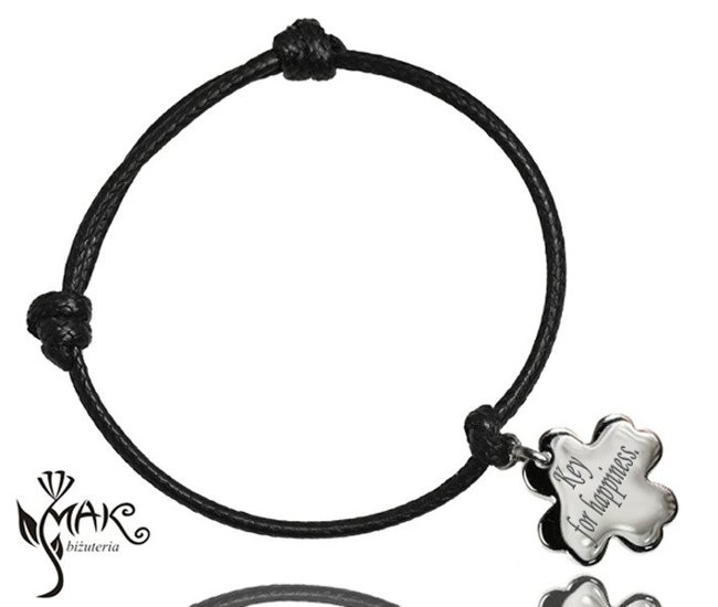 BR623 bransoletka na sznureczku z grawerem koniczynką