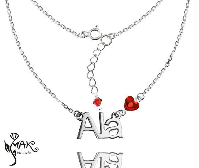 BR905 NASZYJNIK z imieniem serduszko Swarovski Elem. 100% SREBRO