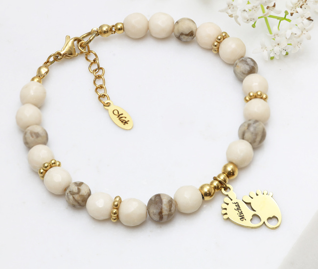 Bransoletka dla mamy z imionami dzieci kremowo beżowa 1794/2