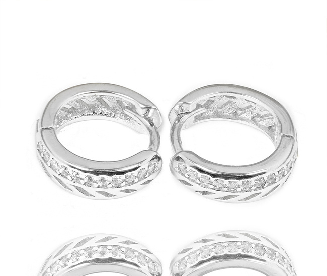 114/24 kolczyki kółka rodowane srebro p925 z cyrkoniami