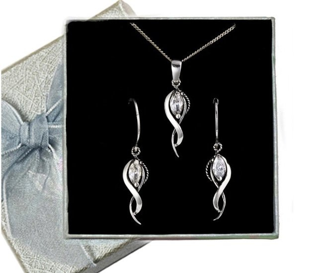 480/193  komplet srebrny spiralny z cyrkoniami