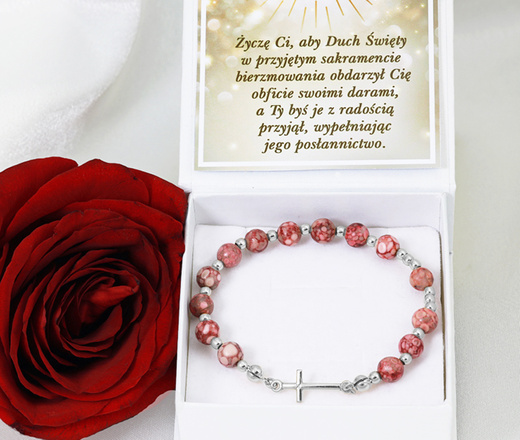 1627/1 bransoletka srebrna 925 różaniec z kamieniami naturalnymi chryzantema