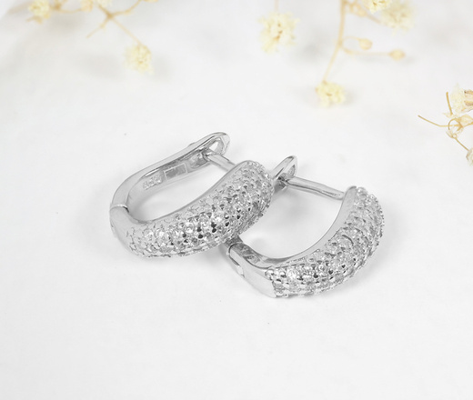 114/26 kolczyki kółka rodowane srebro p925 z cyrkoniami