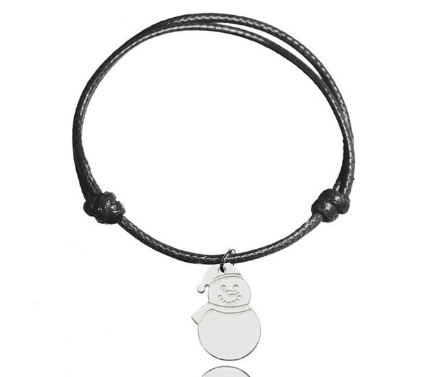 BR964 Bransoletka z grawerem bałwanek Srebrna 925 na sznurku