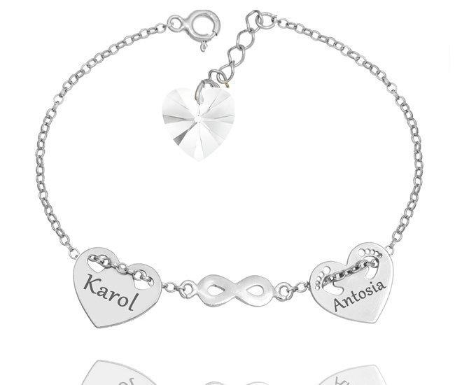 1178  bransoletka grawerowana srebro 925 serce Swarovski Elements infinity