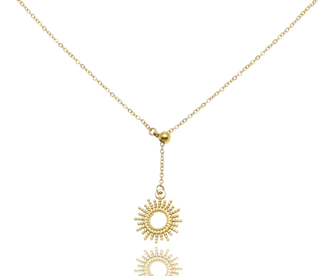 1690 pozłacany naszyjnik stal szlachetna słońce