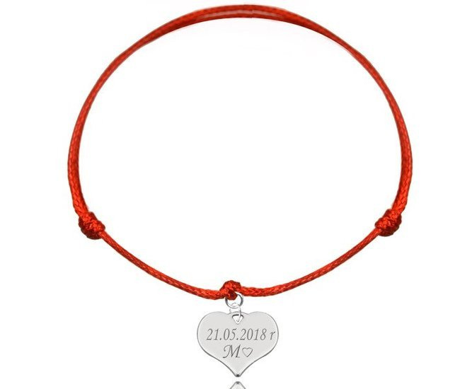 BR991 BRANSOLETKA Z GRAWEREM srebrna na sznurku zawieszka delikatna tanio