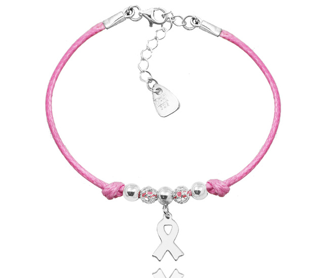 1570/4 bransoletka srebrna 925 różowa wstążka amazonka z grawerem