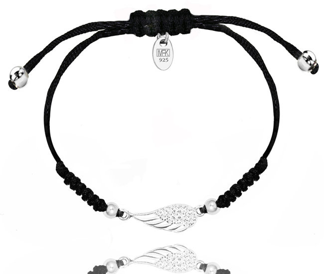 1411 bransoletka srebrna 925 skrzydełko na sznurku