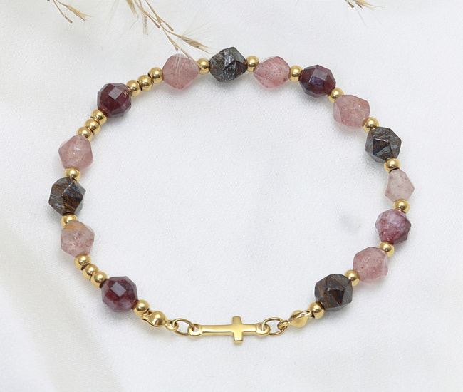 bransoletka różaniec bordowo brązowa 1888/3