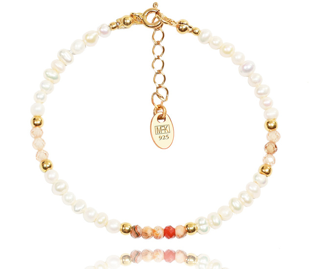 1373/7 bransoletka grawerowana srebrna 925 pozłacana perełki