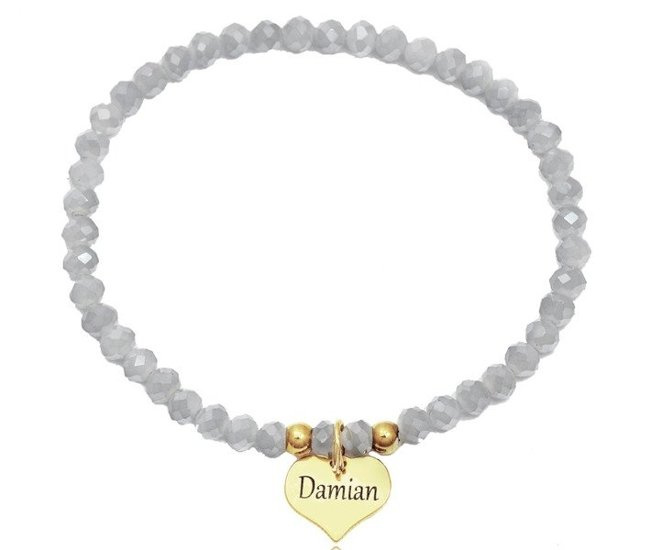 1088 BRANSOLETKA GRAWEROWANA kryształki i złota zawieszka