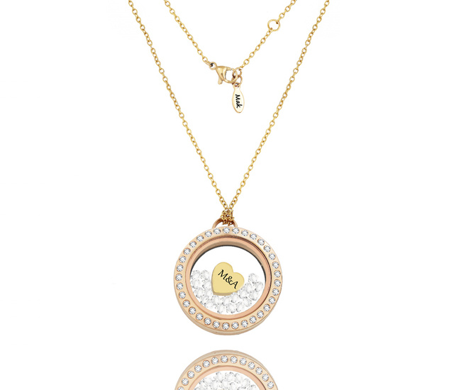 1587 naszyjnik złoty z grawerem stal szlachetna serce puzderko z cyrkoniami