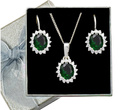 480/92  komplet srebrny owale z cyrkoniami szmaragdowymi