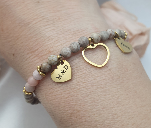 Bransoletka grawerowana z imiomani dzieci super mama kamienie naturalne Premium 1734/9