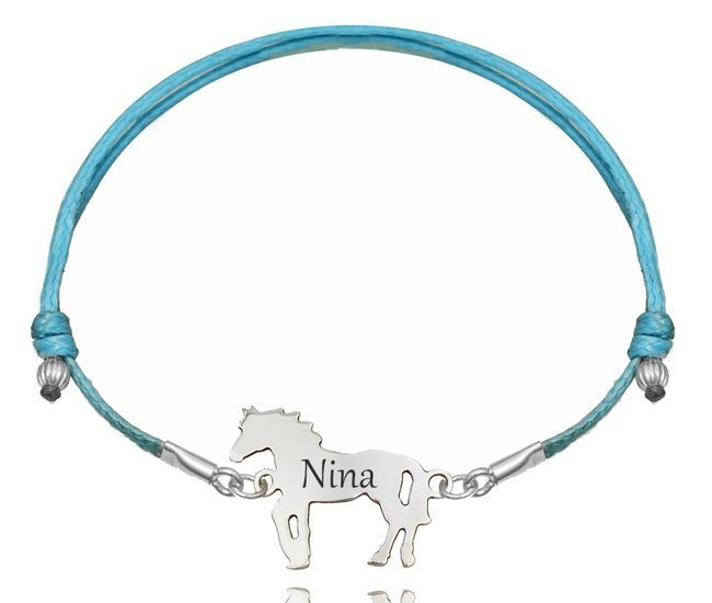 1204 bransoletka z grawerem srebrna 925 na sznureczku, konik koń