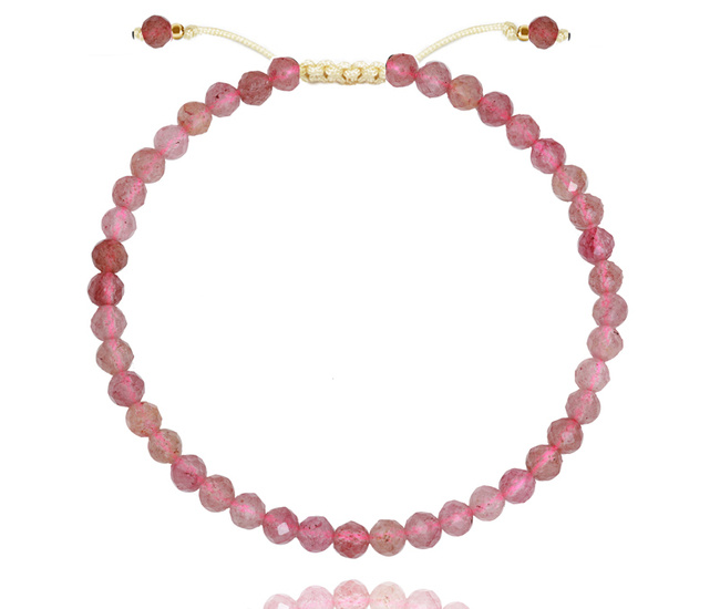 1728/2 bransoletka z kwarcem truskawkowym złocona kamień naturalny na sznurku