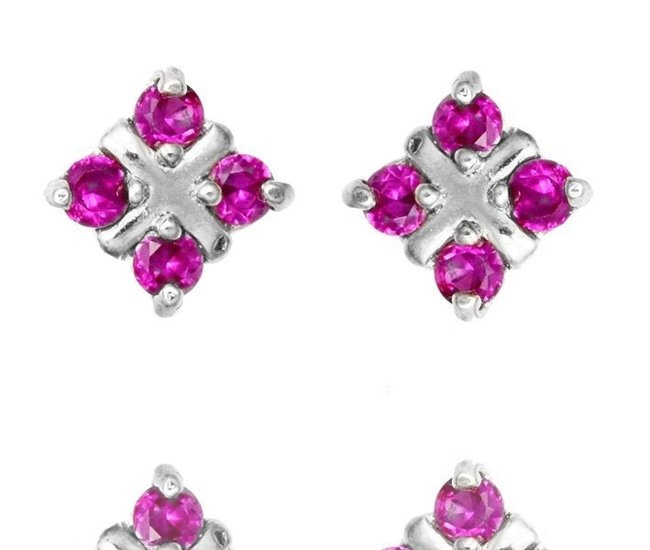 480/295 kolczyki srebrne 925 kwadraciki z różowymi cyrkoniami