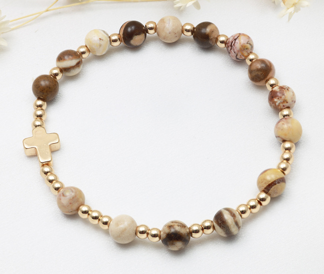 pozłacana bransoletka różaniec 1760/2 jaspis zebra