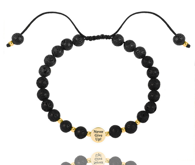 1628/8  bransoletka męska stalowa z grawerem i kamykami wulkanicznymi