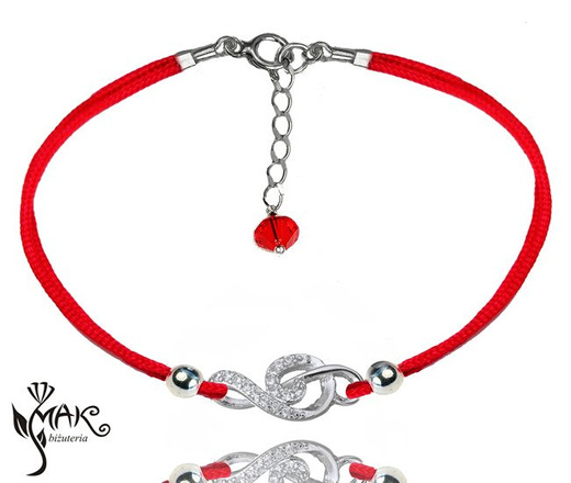 BR835 BRANSOLETKA klucz wiolinowy srebrna sznurek