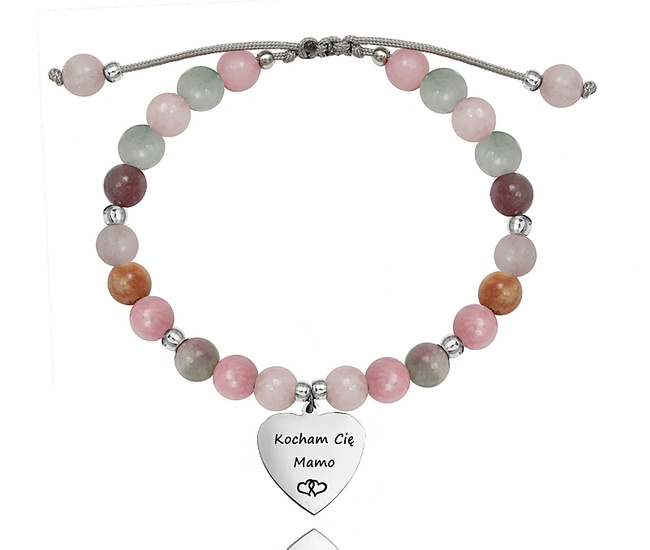 1600 bransoletka z sercem grawerowanym kamienie naturalne