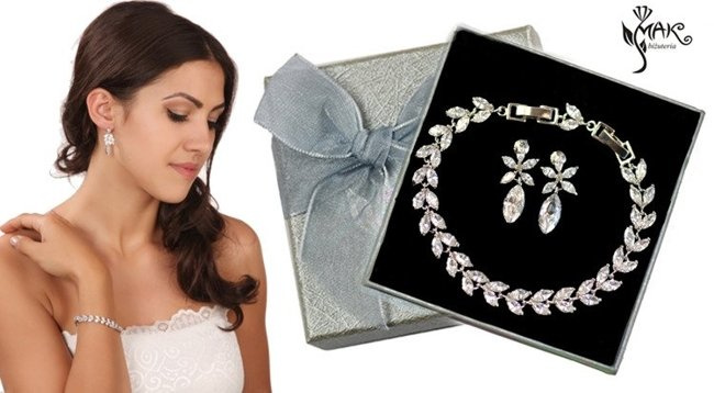 Kpl878 komplet ślubny, biżuteria ślubna z cyrkoniami b599/424  k599/562