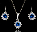 480/117 komplet srebrny z cyrkoniami niebieskimi kwiatki